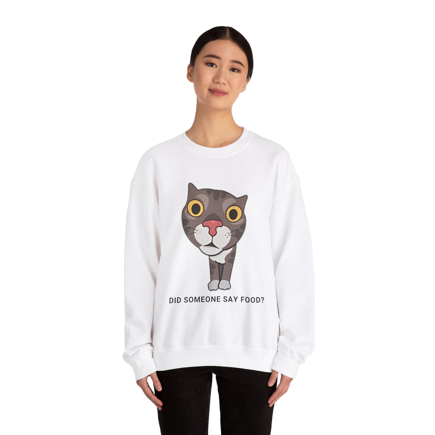 "Did Someone Say Food?" Funny Cat Sweatshirt - Unisex Heavy Blend Crewneck