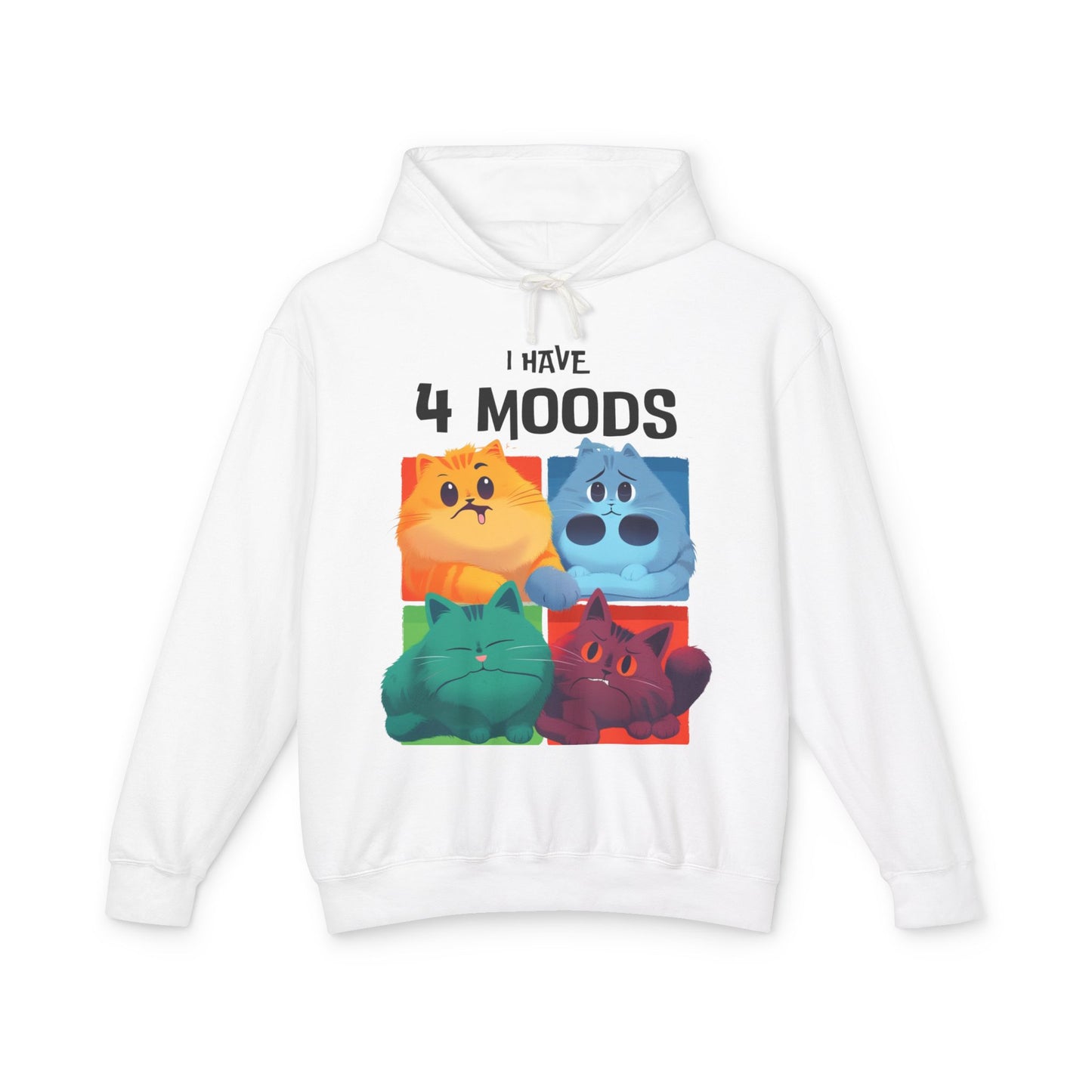 Unisex Lightweight Hooded Sweatshirt - "I Have 4 Moods" Cat Design - Perfect for Cat Lovers & Casual Wear