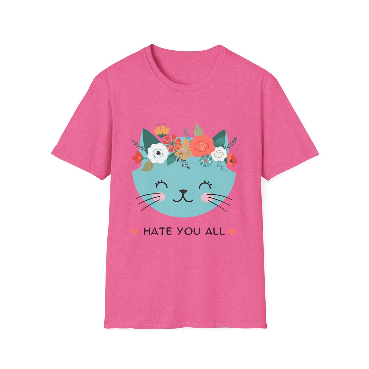 Floral Cat Graphic T-Shirt - 'Hate You All' Cute Unisex Tee
