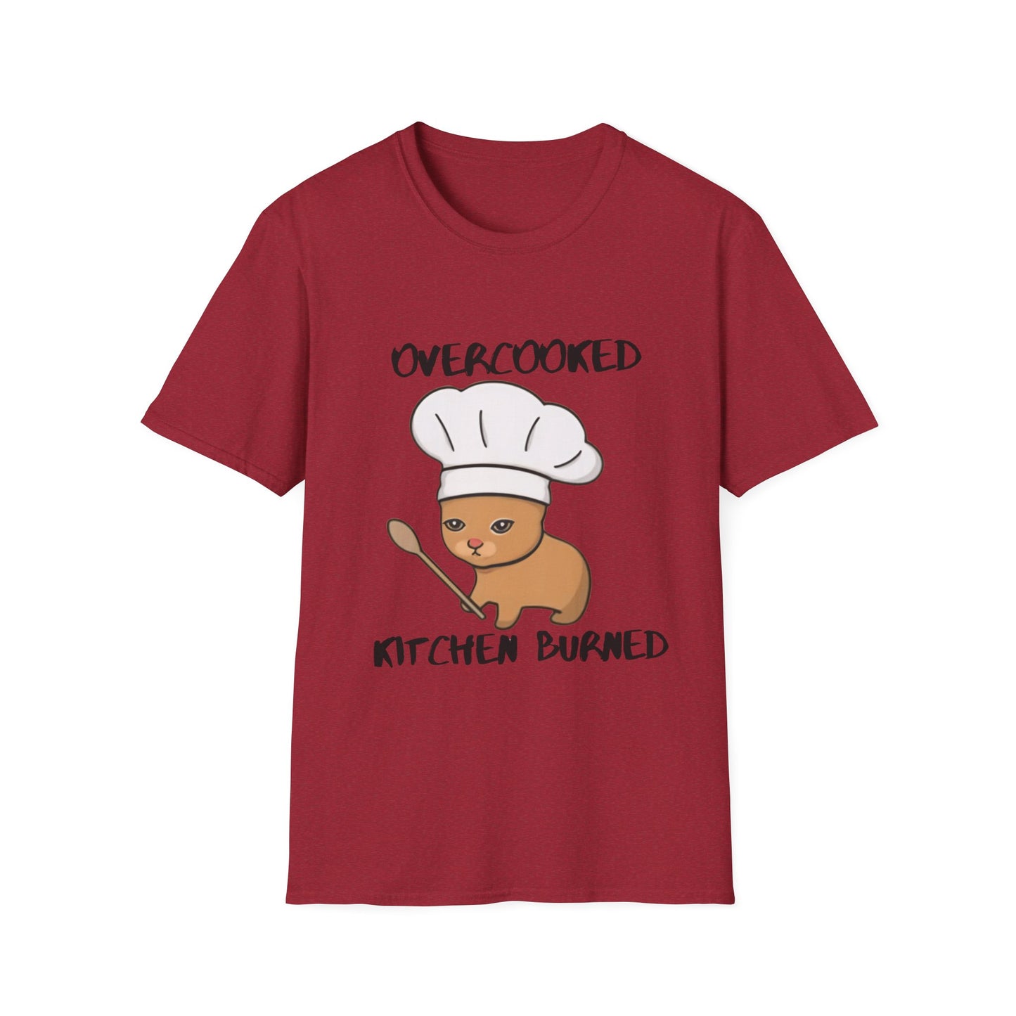 Funny Chef Cat T-Shirt - "Overcooked Kitchen Burned" - Unisex Softstyle