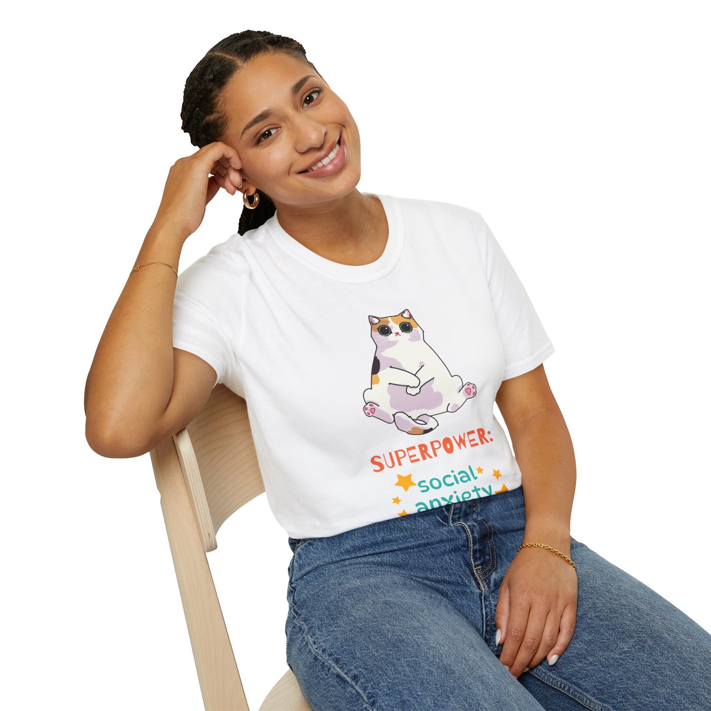 Superpower: Social Anxiety Unisex T-Shirt - Cute Cat Design