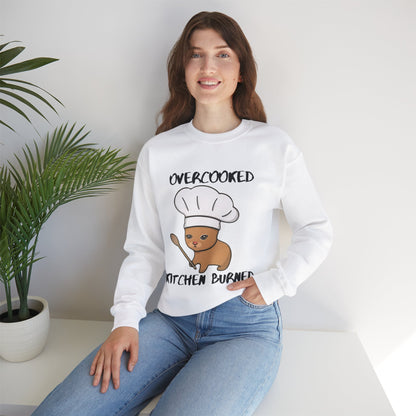 Funny Chef Cat Sweatshirt – 'Overcooked Kitchen Burned' Unisex Heavy Blend™ Crewneck