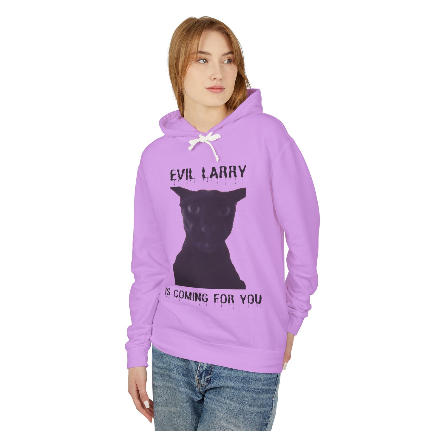 Evil Larry Unisex Lightweight Hooded Sweatshirt - Spooky Cat Design