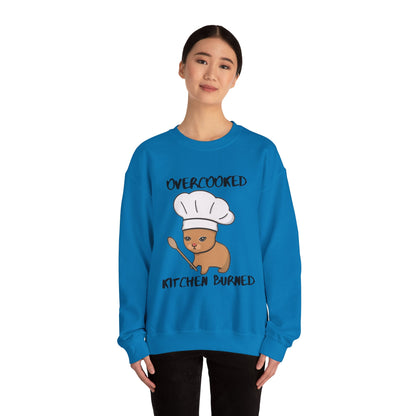 Funny Chef Cat Sweatshirt – 'Overcooked Kitchen Burned' Unisex Heavy Blend™ Crewneck