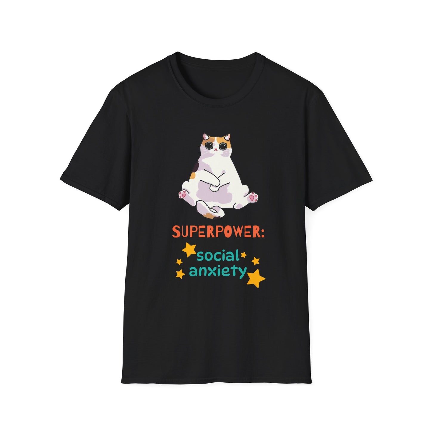 Superpower: Social Anxiety Unisex T-Shirt - Cute Cat Design