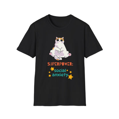 Superpower: Social Anxiety Unisex T-Shirt - Cute Cat Design