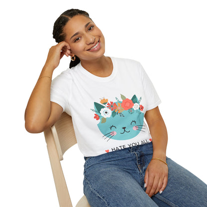 Floral Cat Graphic T-Shirt - 'Hate You All' Cute Unisex Tee