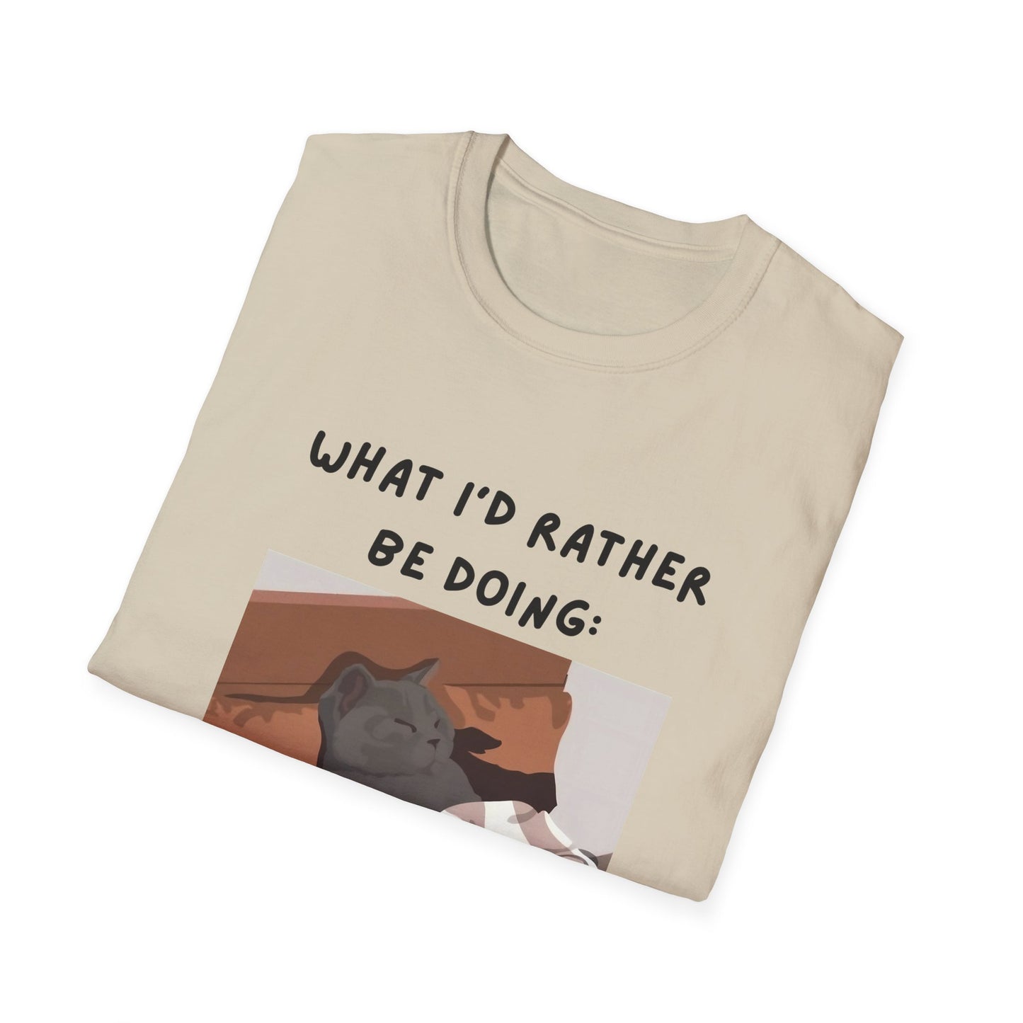 Cute Cat Sleepy Vibes Unisex Softstyle T-Shirt - "What I'd Rather Be Doing"