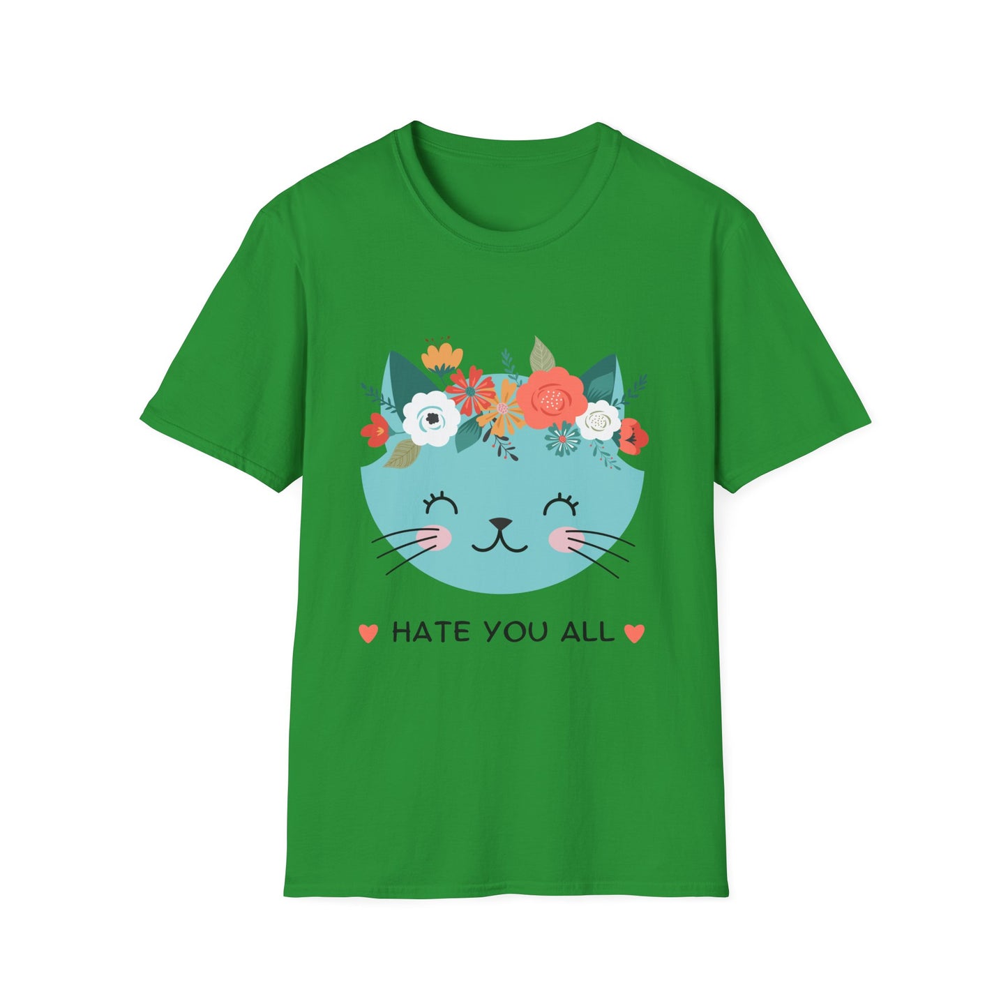 Floral Cat Graphic T-Shirt - 'Hate You All' Cute Unisex Tee