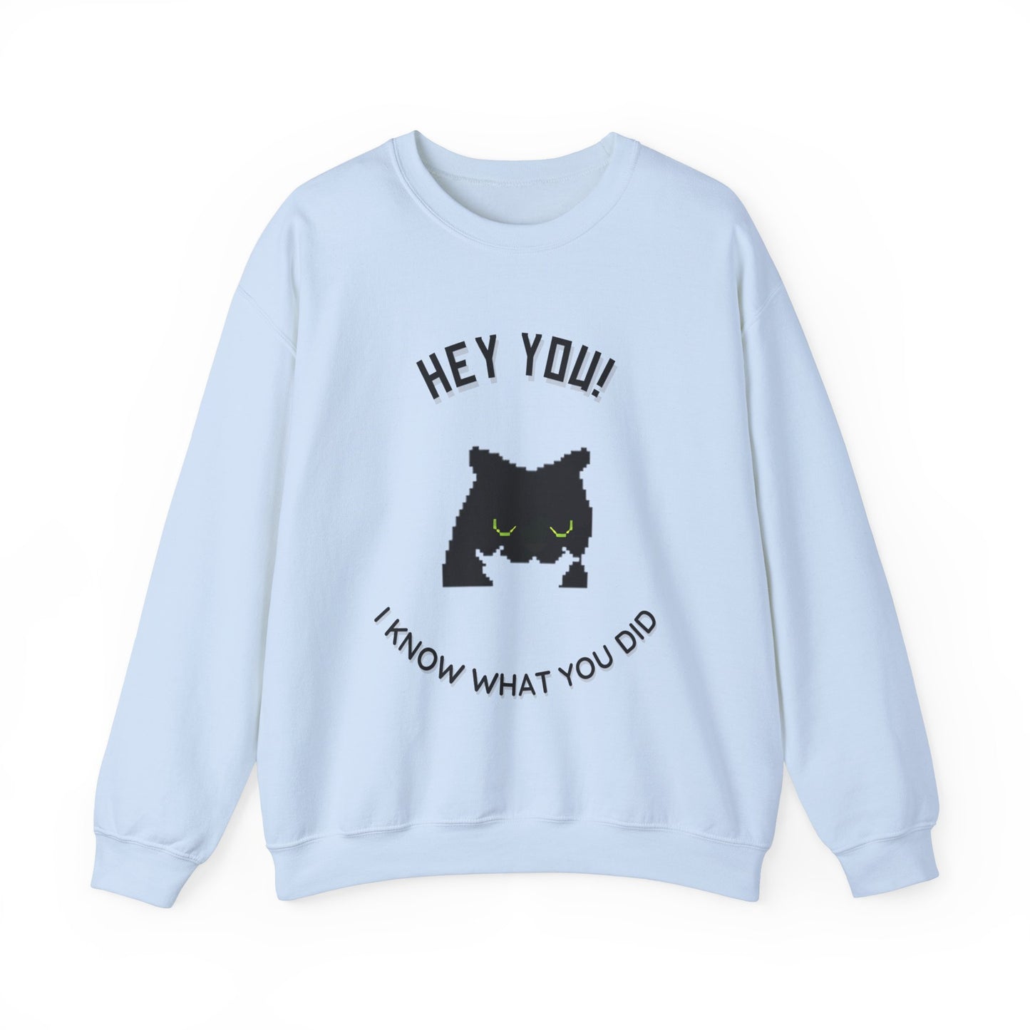 Funny Cat Crewneck Sweatshirt - 'Hey You! I Know What You Did'