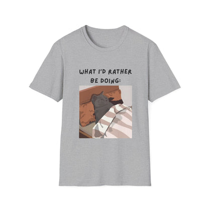 Cute Cat Sleepy Vibes Unisex Softstyle T-Shirt - "What I'd Rather Be Doing"