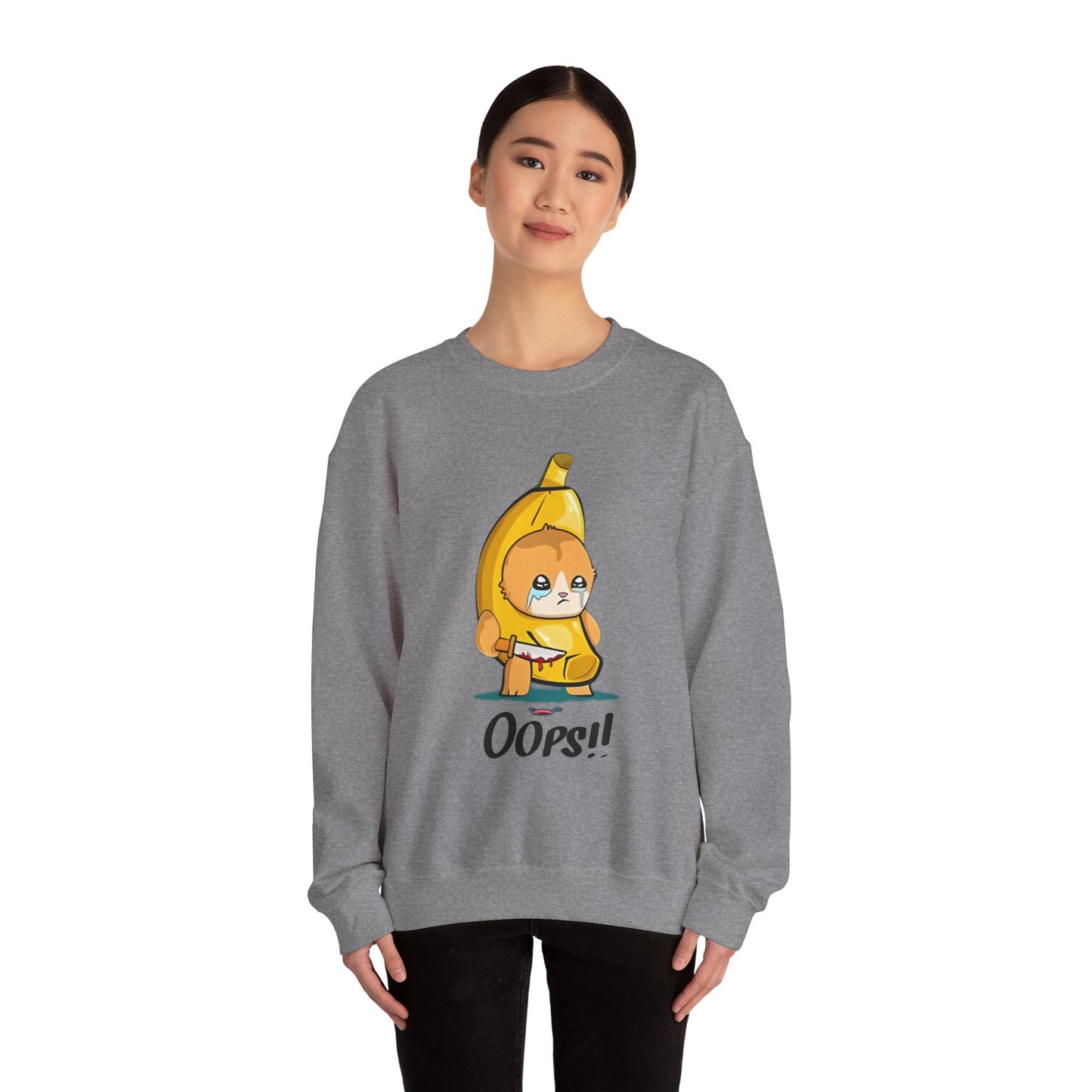 Oops!! Banana Kitty Sweatshirt - Unisex Heavy Blend™ Crewneck