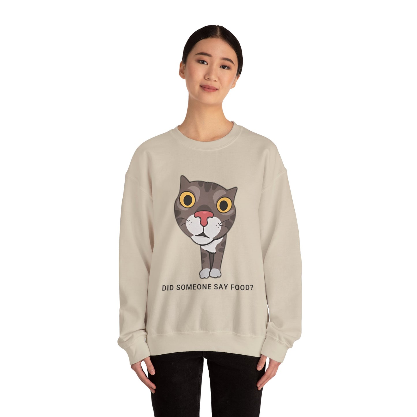 "Did Someone Say Food?" Funny Cat Sweatshirt - Unisex Heavy Blend Crewneck