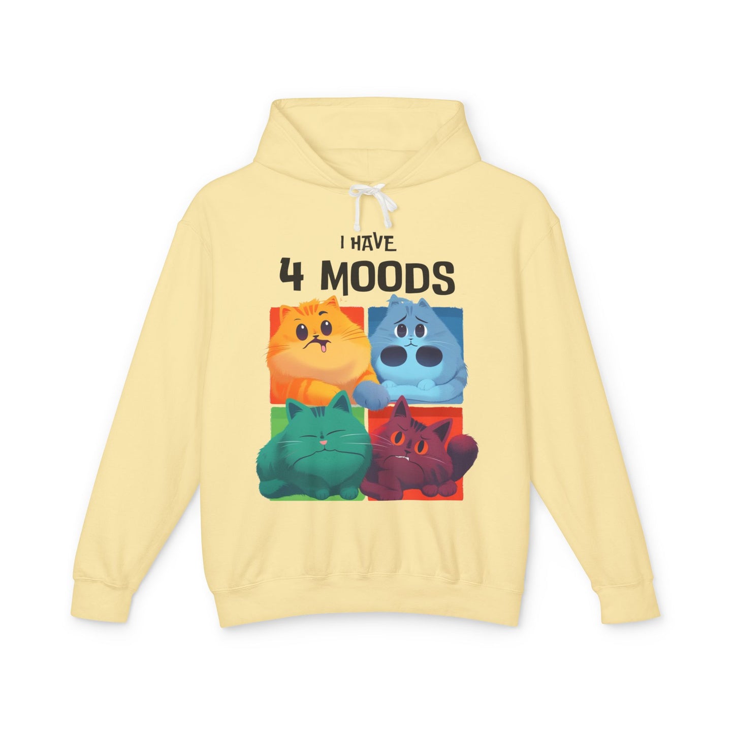 Unisex Lightweight Hooded Sweatshirt - "I Have 4 Moods" Cat Design - Perfect for Cat Lovers & Casual Wear