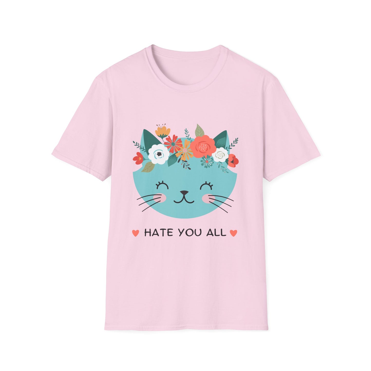 Floral Cat Graphic T-Shirt - 'Hate You All' Cute Unisex Tee