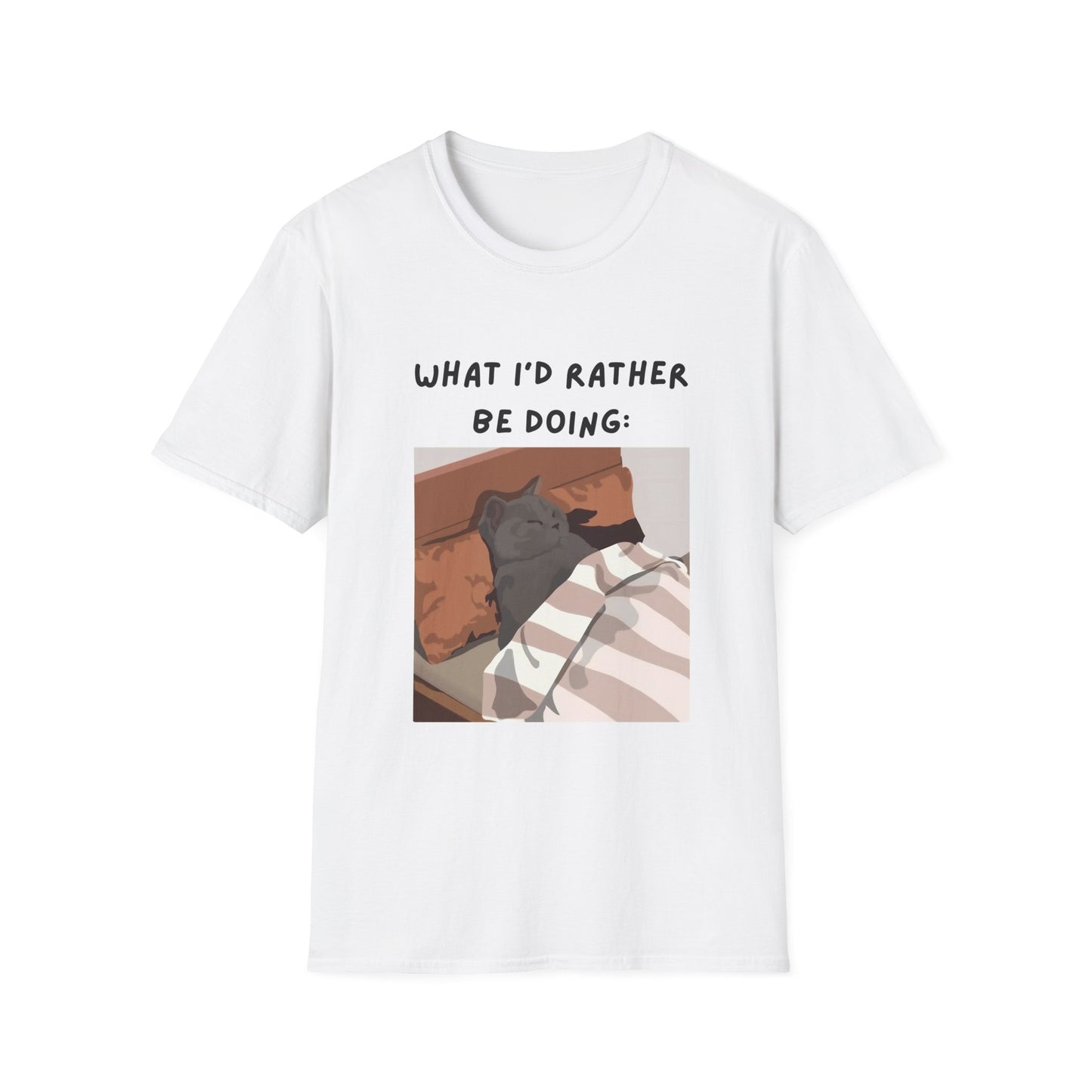 Cute Cat Sleepy Vibes Unisex Softstyle T-Shirt - "What I'd Rather Be Doing"