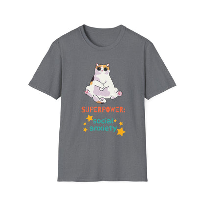 Superpower: Social Anxiety Unisex T-Shirt - Cute Cat Design