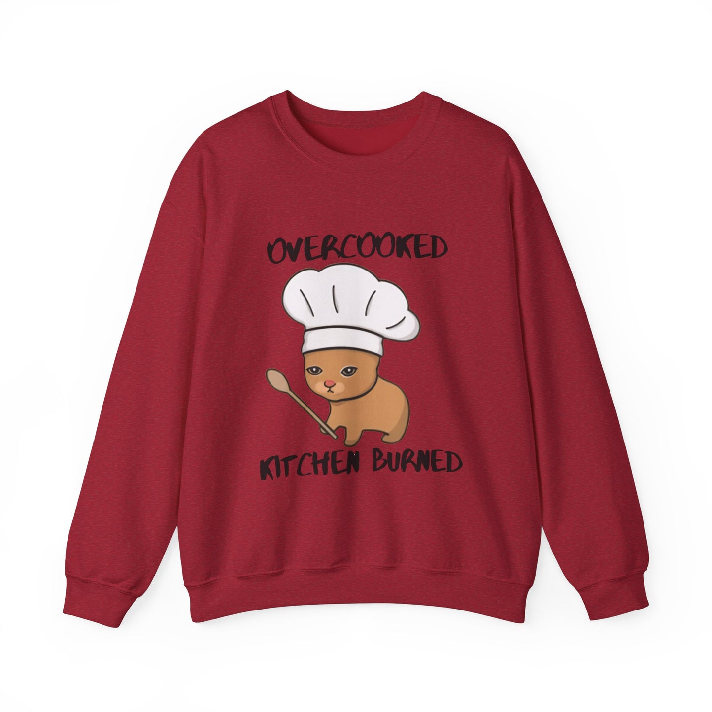 Funny Chef Cat Sweatshirt – 'Overcooked Kitchen Burned' Unisex Heavy Blend™ Crewneck