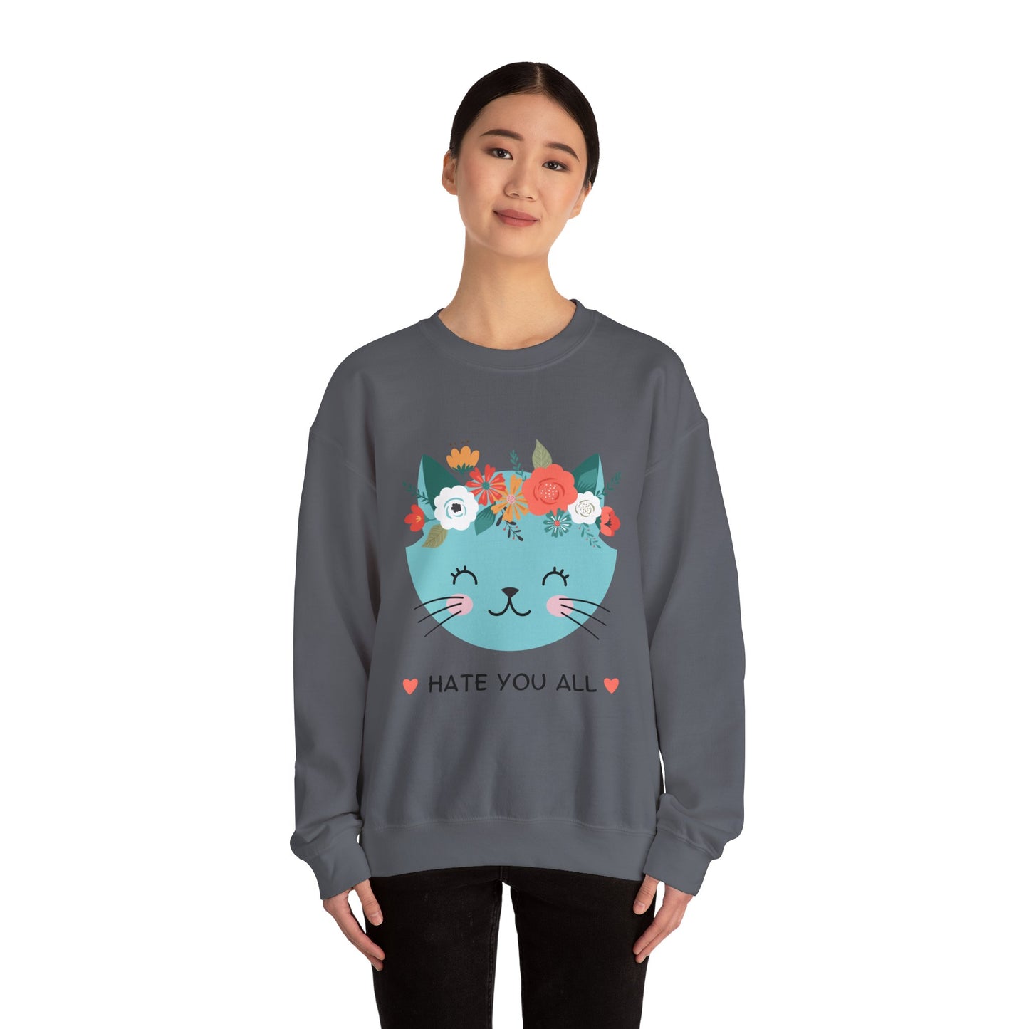 "HATE YOU ALL" - Floral Cat Crewneck Sweatshirt