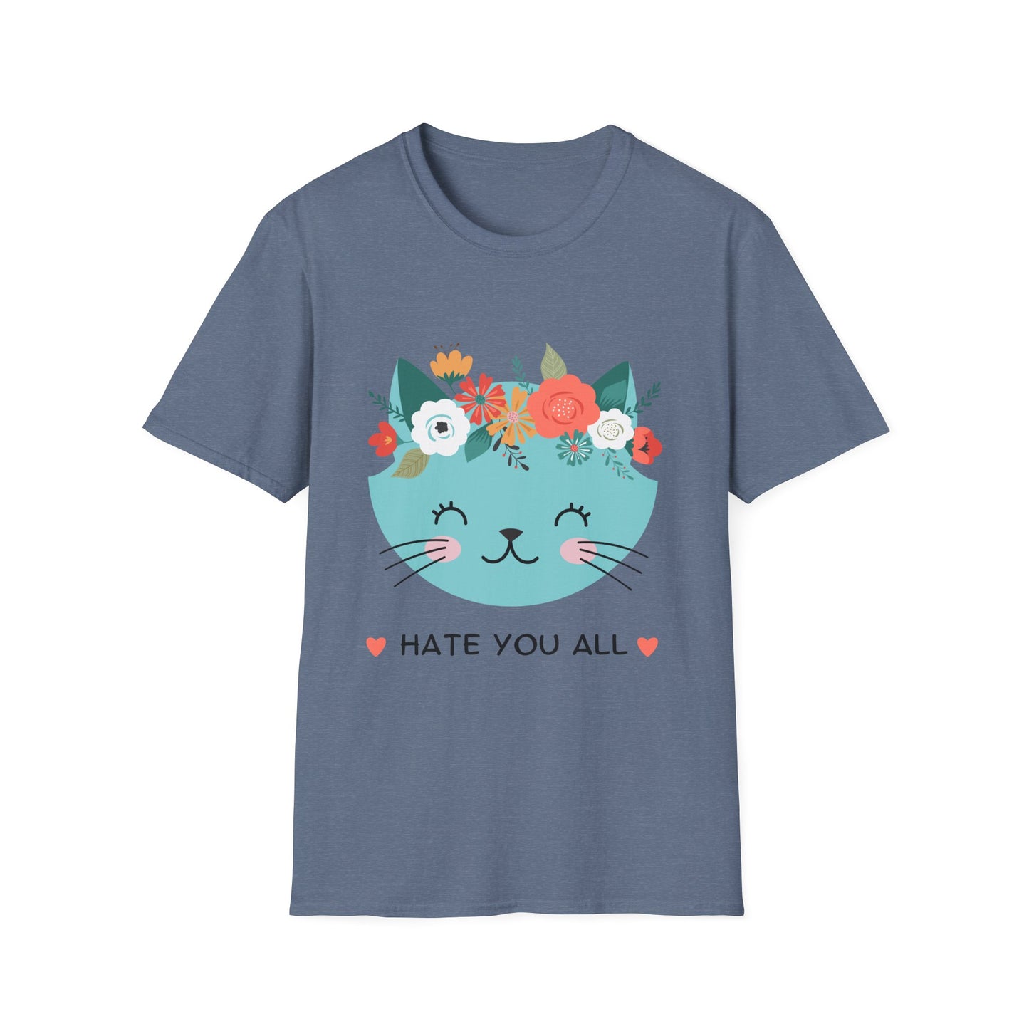 Floral Cat Graphic T-Shirt - 'Hate You All' Cute Unisex Tee