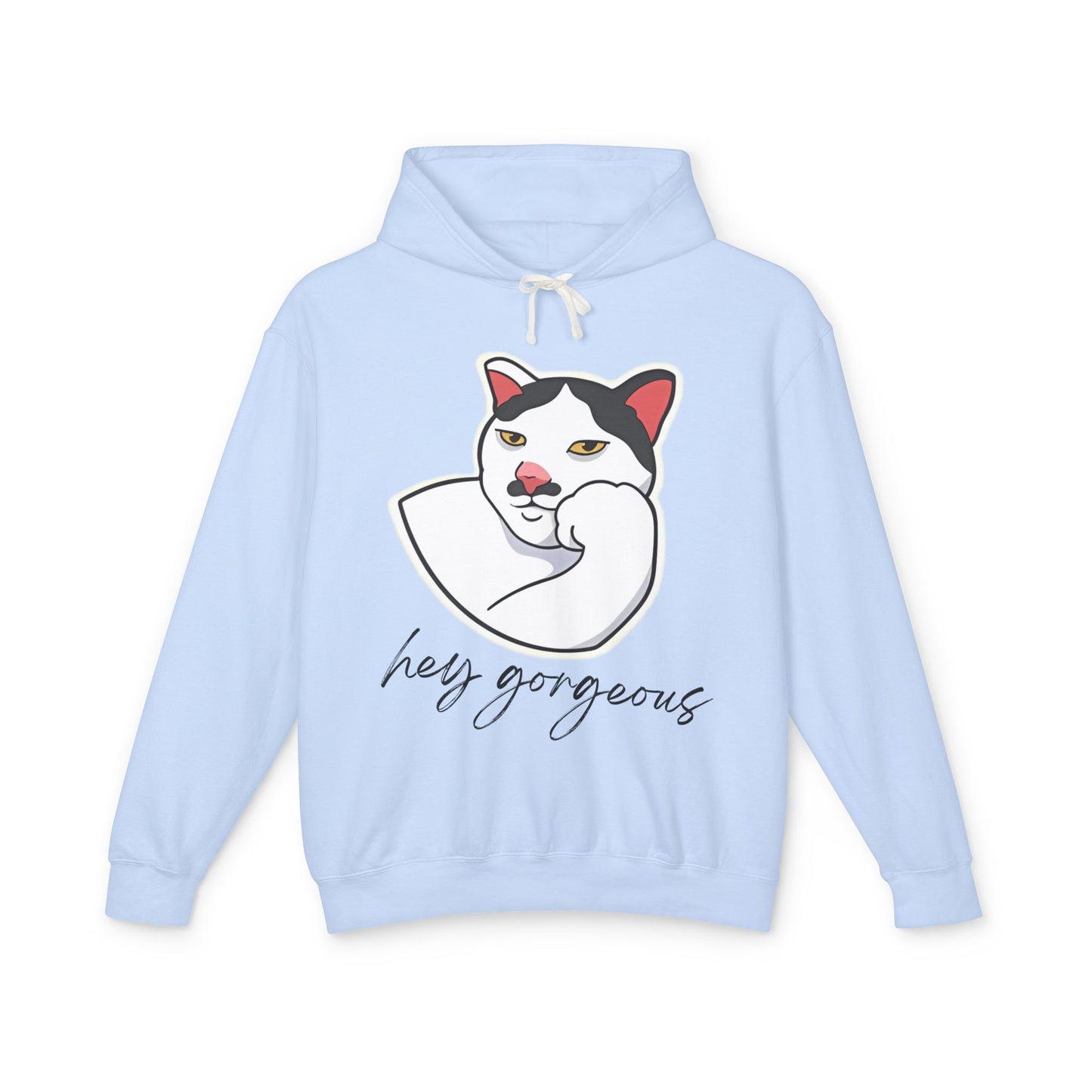 Hey Gorgeous Cat Unisex Lightweight Hoodie - Cute and Comfy Sweatshirt