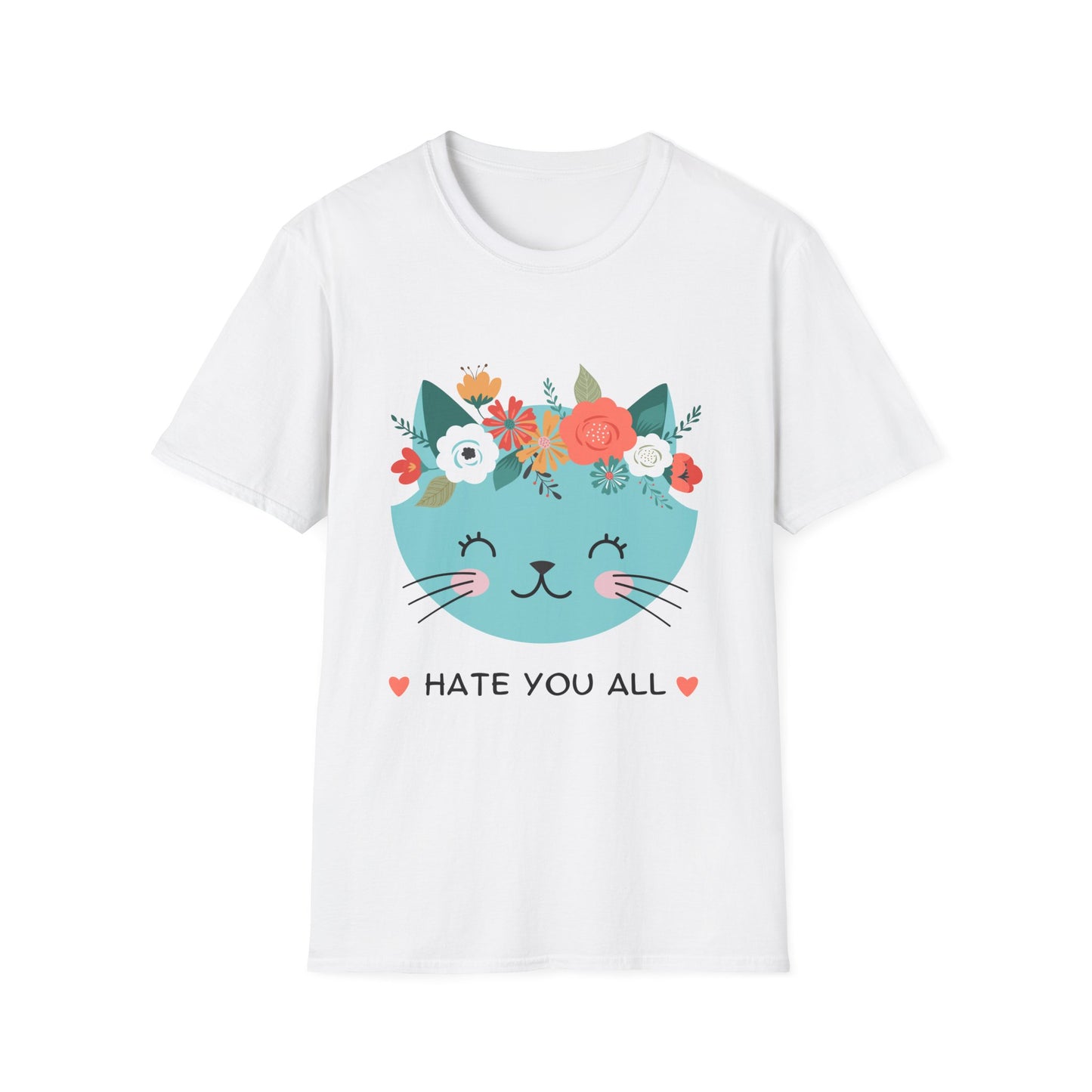 Floral Cat Graphic T-Shirt - 'Hate You All' Cute Unisex Tee