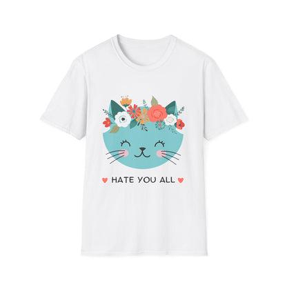 Floral Cat Graphic T-Shirt - 'Hate You All' Cute Unisex Tee