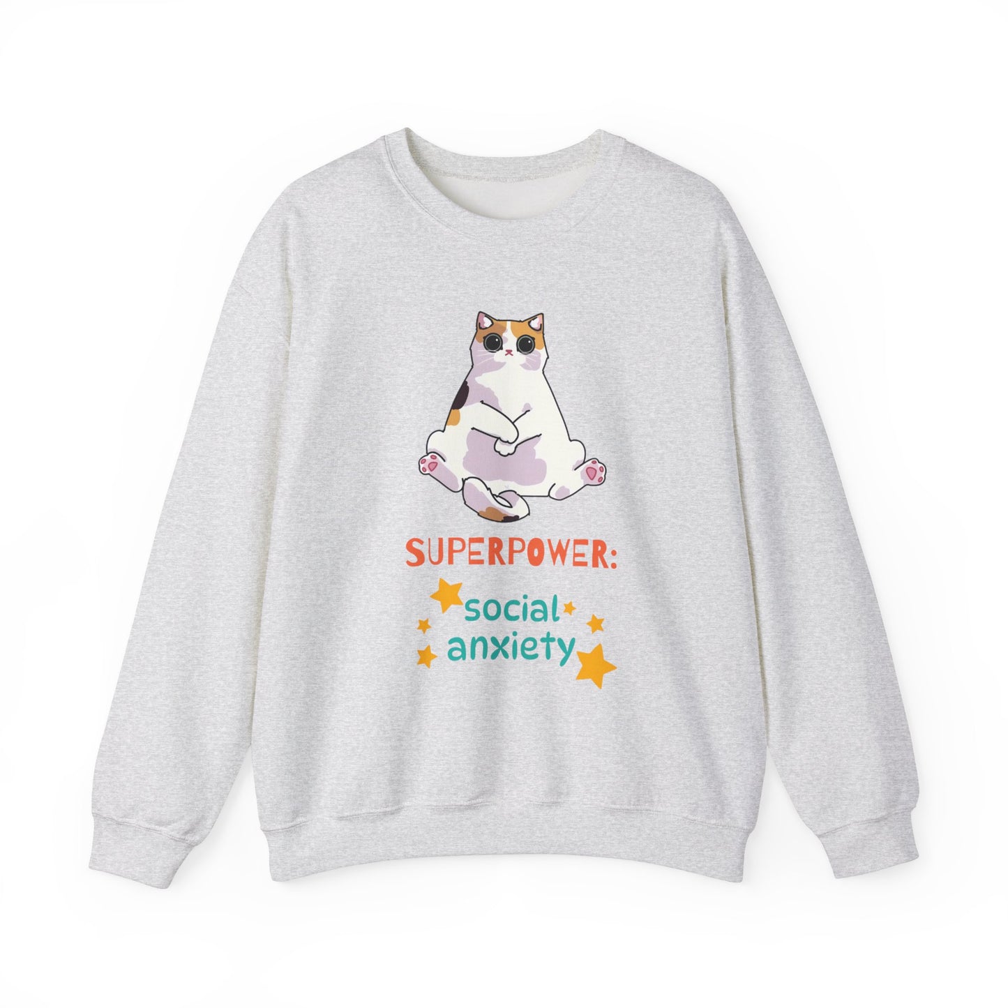 Funny Cat Sweatshirt - "Superpower: Social Anxiety" Unisex Crewneck