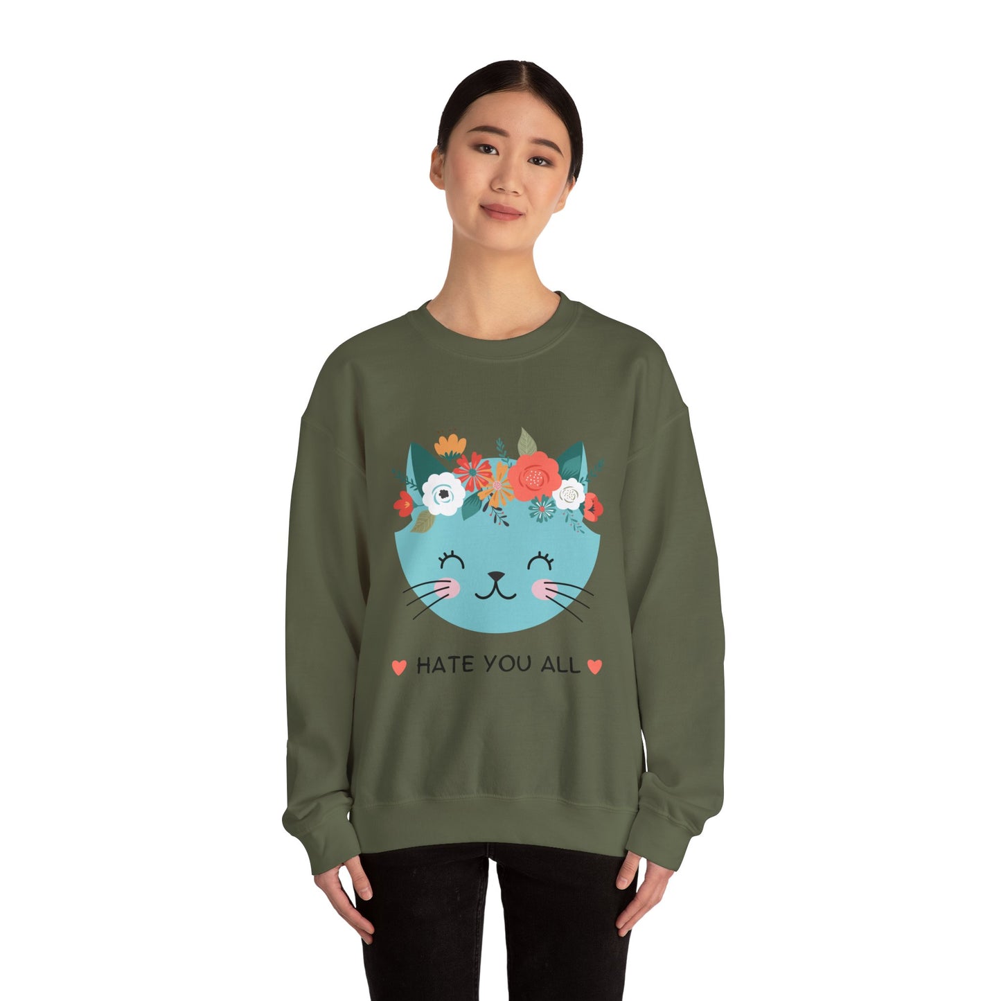 "HATE YOU ALL" - Floral Cat Crewneck Sweatshirt