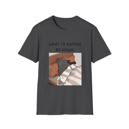 Cute Cat Sleepy Vibes Unisex Softstyle T-Shirt - "What I'd Rather Be Doing"