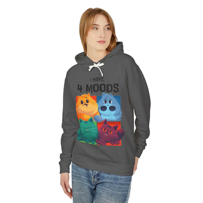 Unisex Lightweight Hooded Sweatshirt - "I Have 4 Moods" Cat Design - Perfect for Cat Lovers & Casual Wear