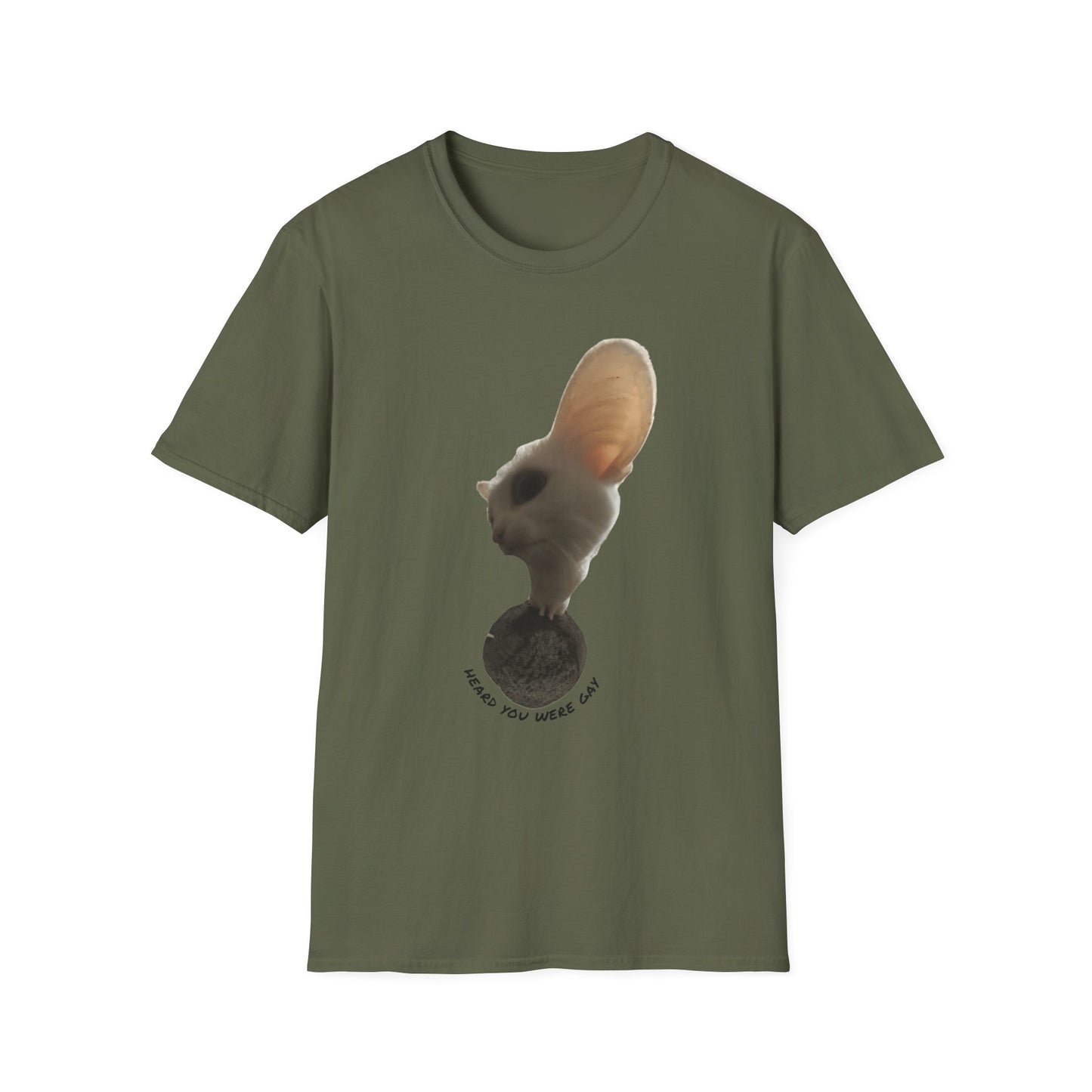 Heard you were 🏳️‍🌈- Cute Feline Graphic Unisex Softstyle T-Shirt – Perfect for Cat Lovers
