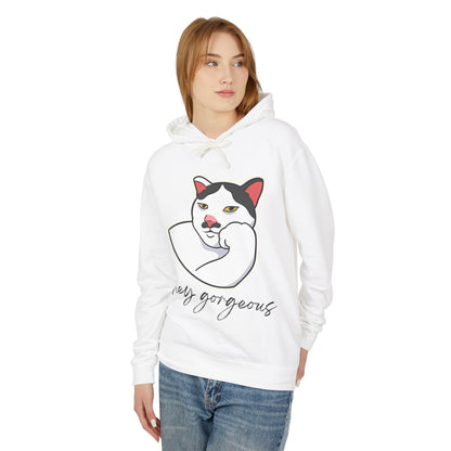 Hey Gorgeous Cat Unisex Lightweight Hoodie - Cute and Comfy Sweatshirt