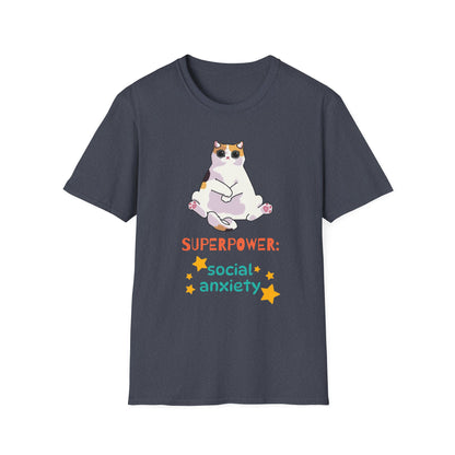 Superpower: Social Anxiety Unisex T-Shirt - Cute Cat Design