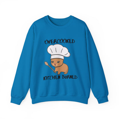 Funny Chef Cat Sweatshirt – 'Overcooked Kitchen Burned' Unisex Heavy Blend™ Crewneck