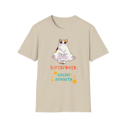 Superpower: Social Anxiety Unisex T-Shirt - Cute Cat Design
