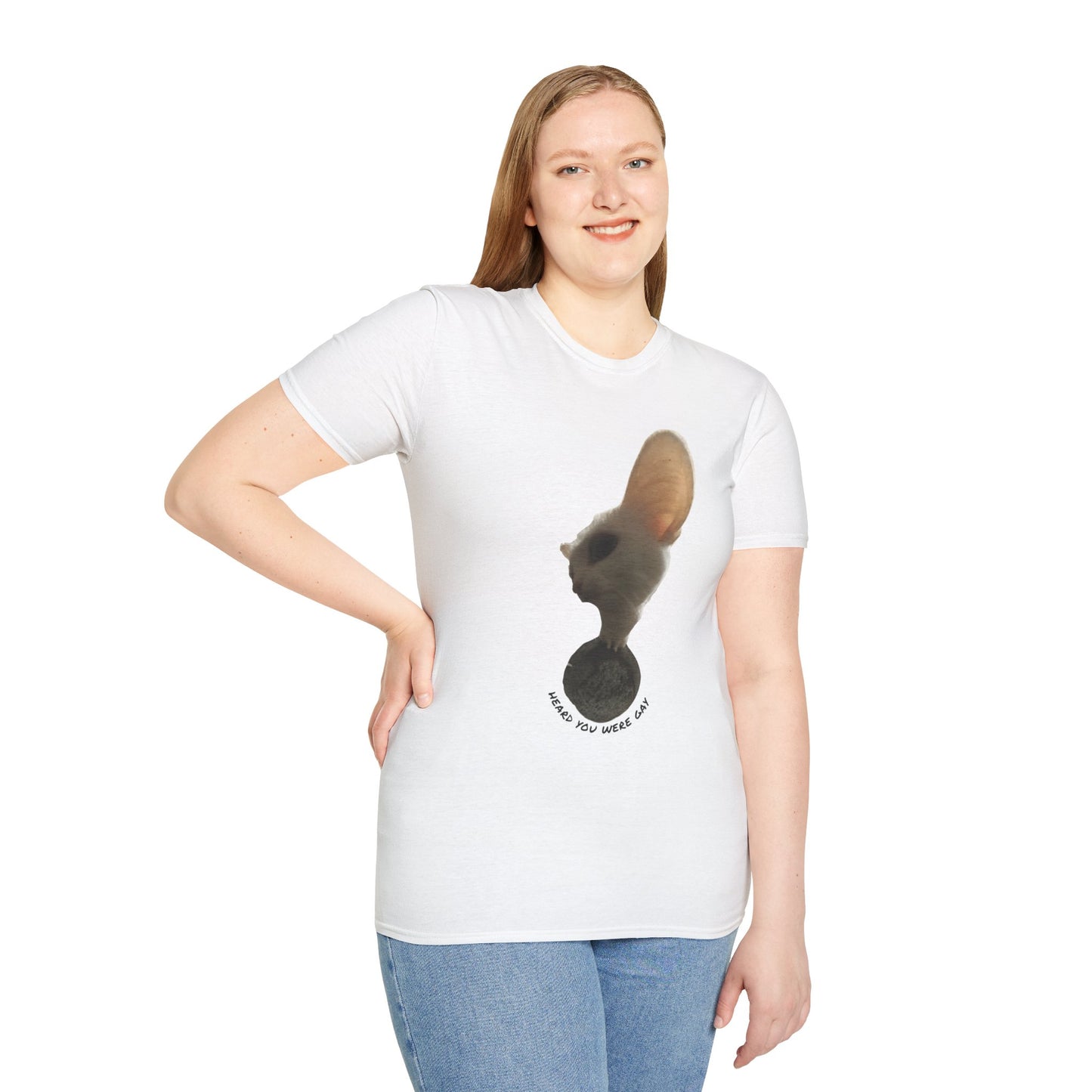 Heard you were 🏳️‍🌈- Cute Feline Graphic Unisex Softstyle T-Shirt – Perfect for Cat Lovers