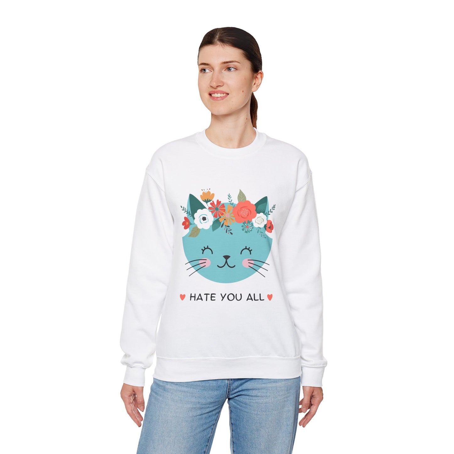 "HATE YOU ALL" - Floral Cat Crewneck Sweatshirt