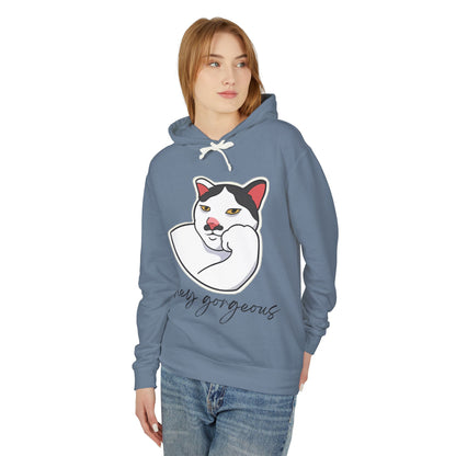 Hey Gorgeous Cat Unisex Lightweight Hoodie - Cute and Comfy Sweatshirt