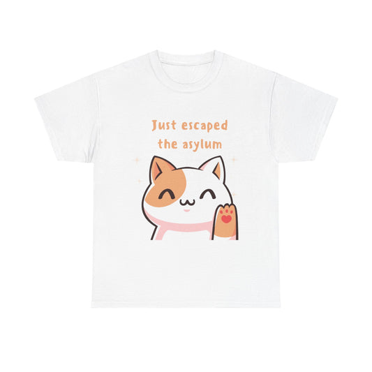 Just Escaped the Asylum Cat Unisex Heavy Cotton Tee - Fun & Quirky T-Shirt for Cat Lovers