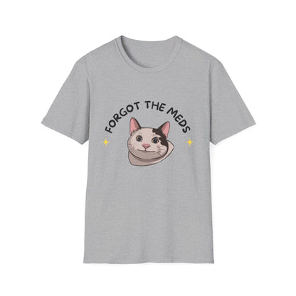 Funny Cat T-Shirt - 'Forgot The Meds' Unisex Softstyle Tee