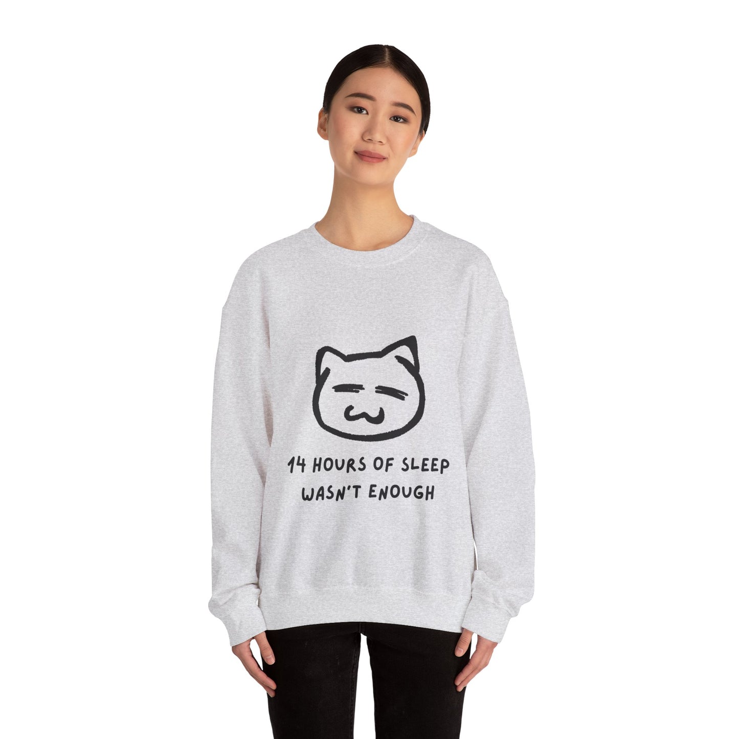 14 Hours of Sleep Crewneck Sweatshirt - Unisex Heavy Blend™ - Cozy Cat Design