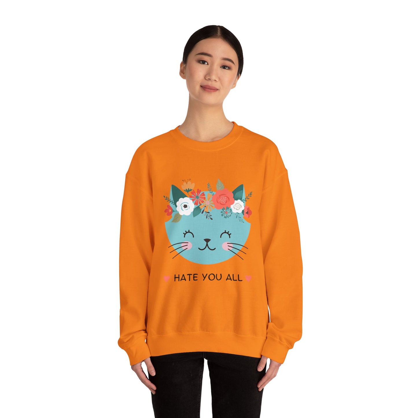 "HATE YOU ALL" - Floral Cat Crewneck Sweatshirt