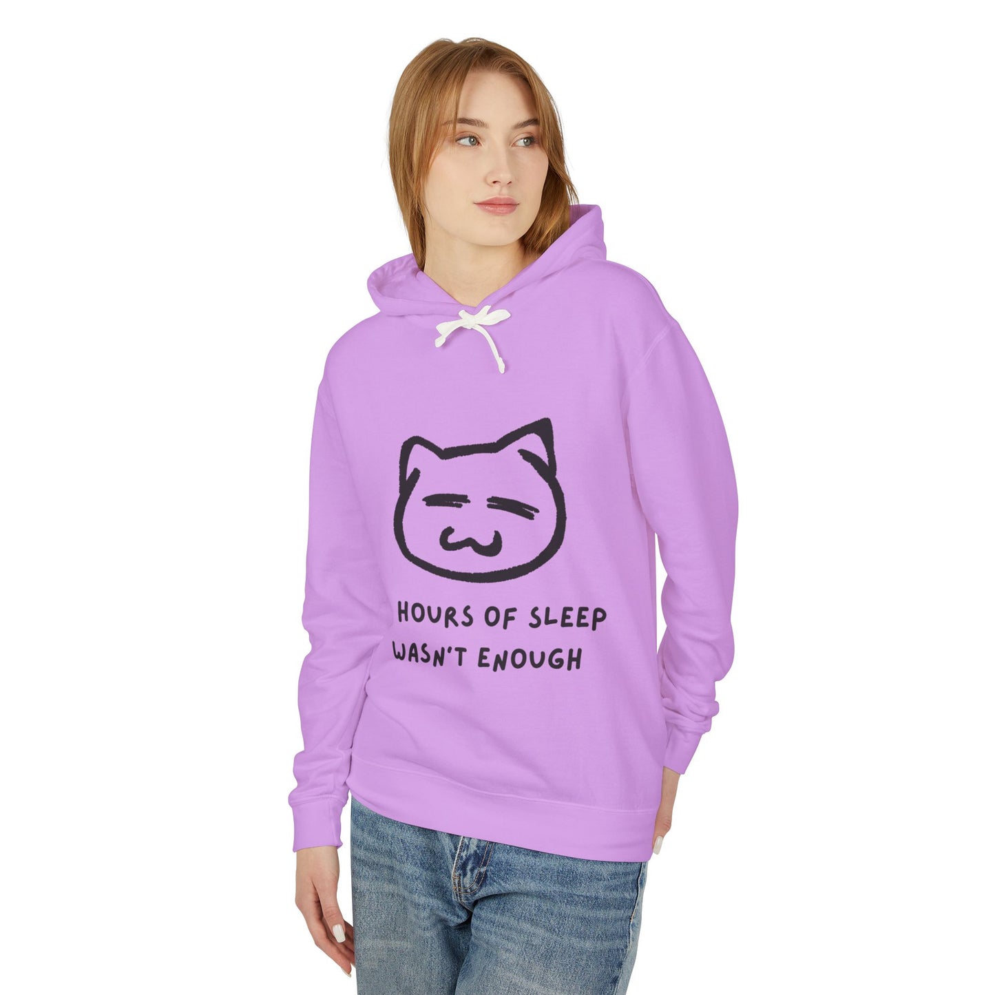 Funny Cat Quote Unisex Lightweight Hooded Sweatshirt - "14 Hours of Sleep Wasn't Enough"