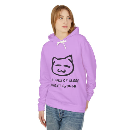 Funny Cat Quote Unisex Lightweight Hooded Sweatshirt - "14 Hours of Sleep Wasn't Enough"