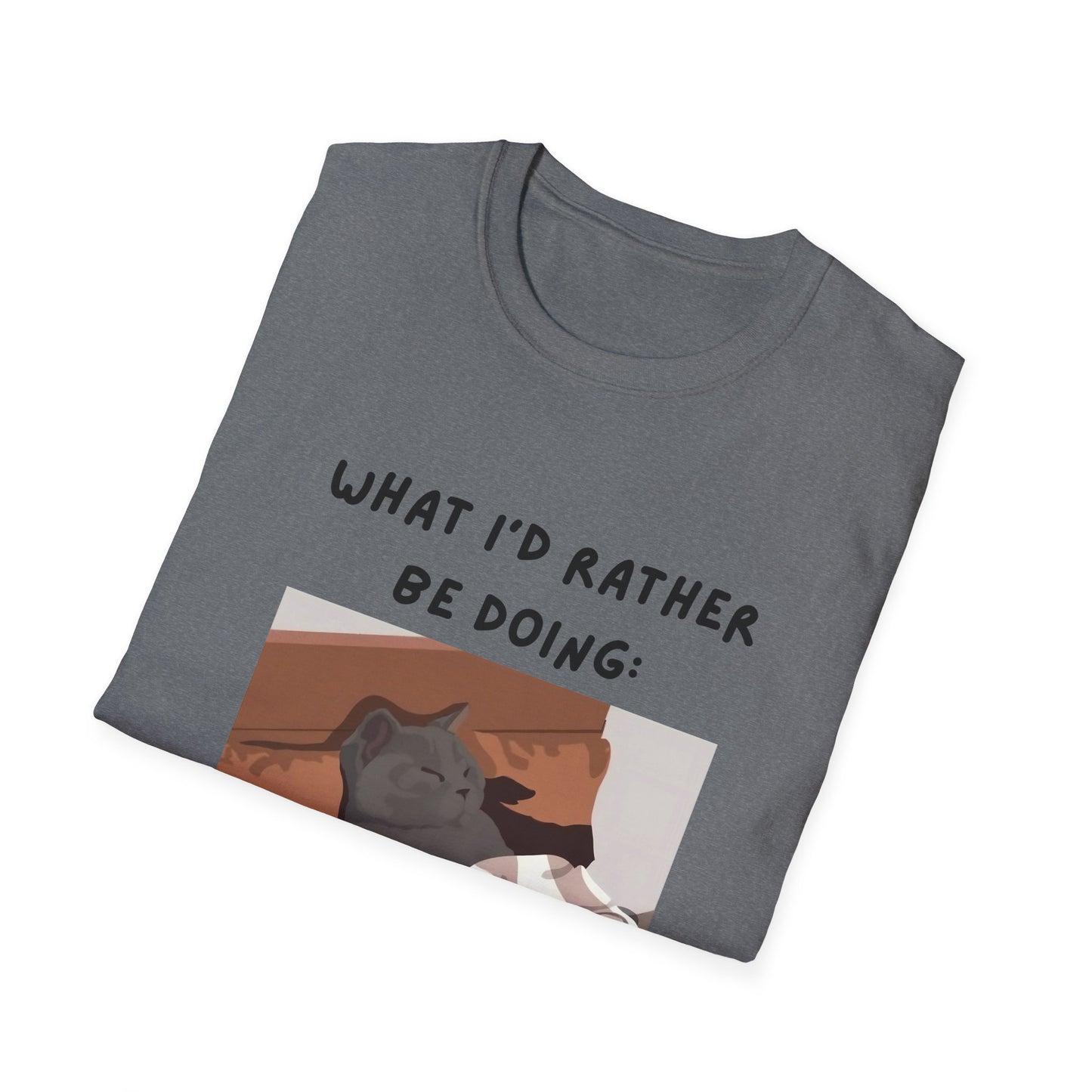 Cute Cat Sleepy Vibes Unisex Softstyle T-Shirt - "What I'd Rather Be Doing"