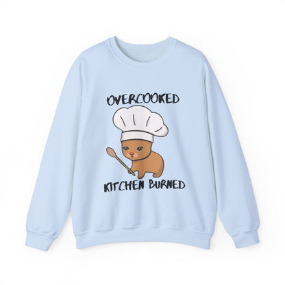 Funny Chef Cat Sweatshirt – 'Overcooked Kitchen Burned' Unisex Heavy Blend™ Crewneck