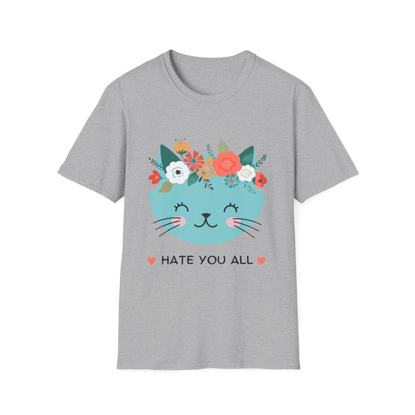 Floral Cat Graphic T-Shirt - 'Hate You All' Cute Unisex Tee