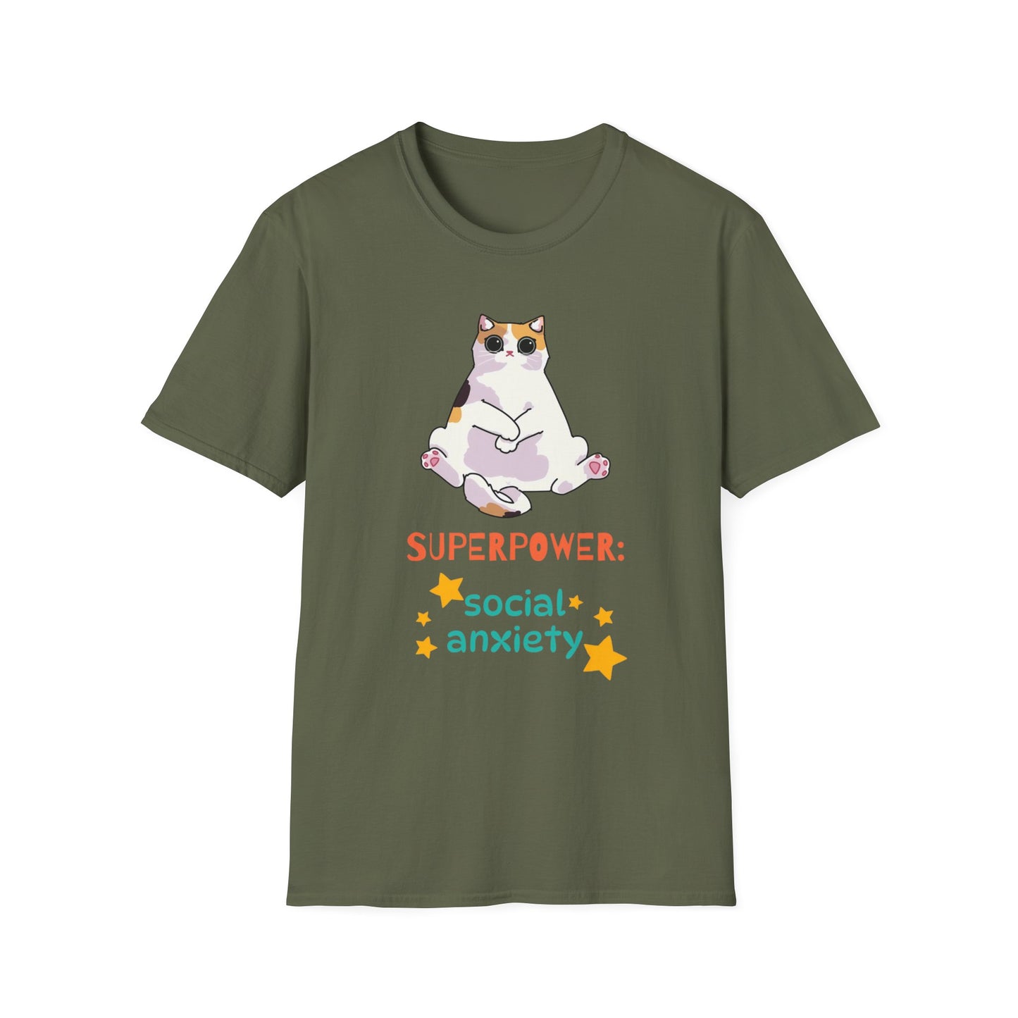 Superpower: Social Anxiety Unisex T-Shirt - Cute Cat Design