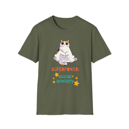 Superpower: Social Anxiety Unisex T-Shirt - Cute Cat Design
